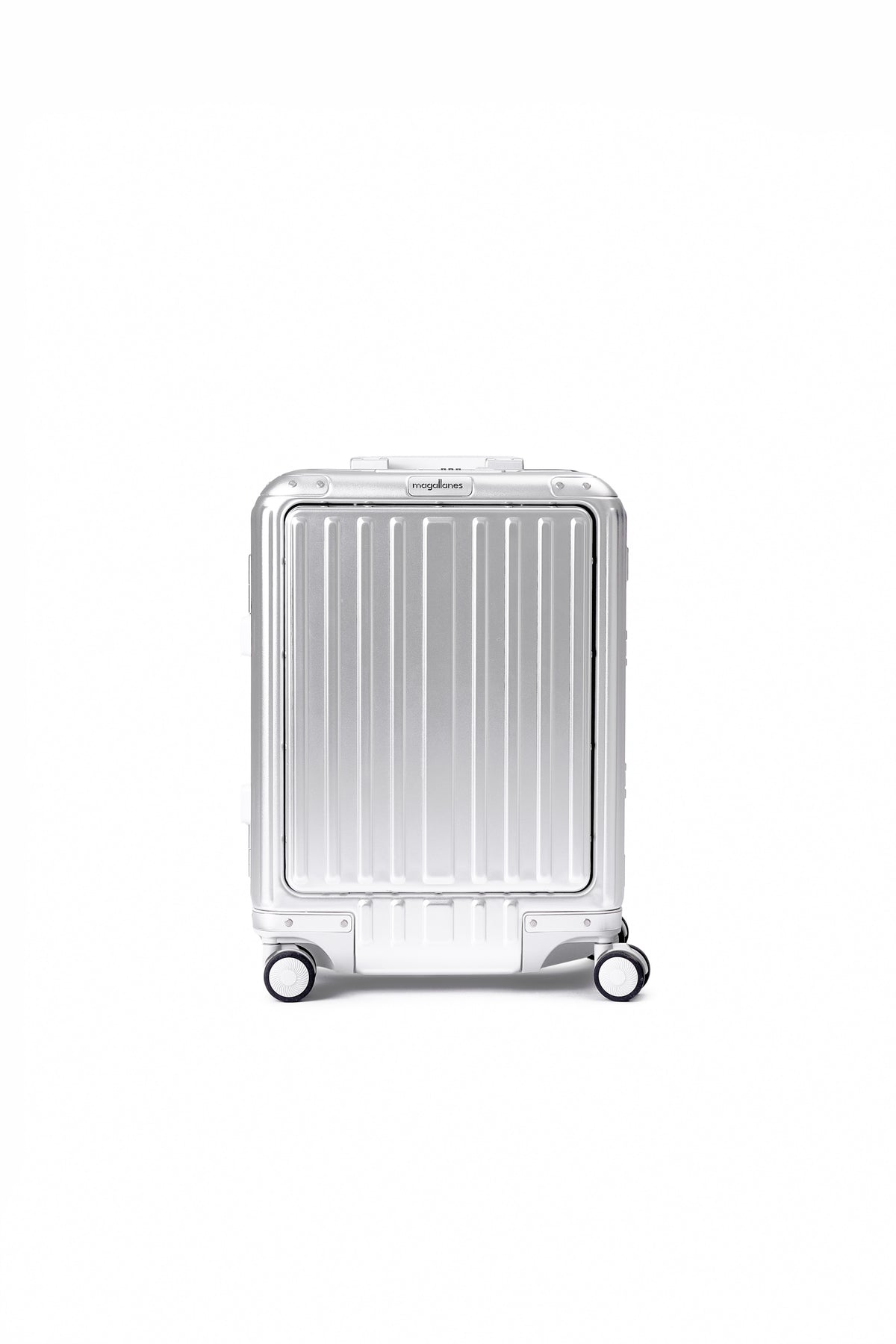 MAGALLANES 20 Inch All Aluminum Carry On Luggage with Front Pocket - Silver