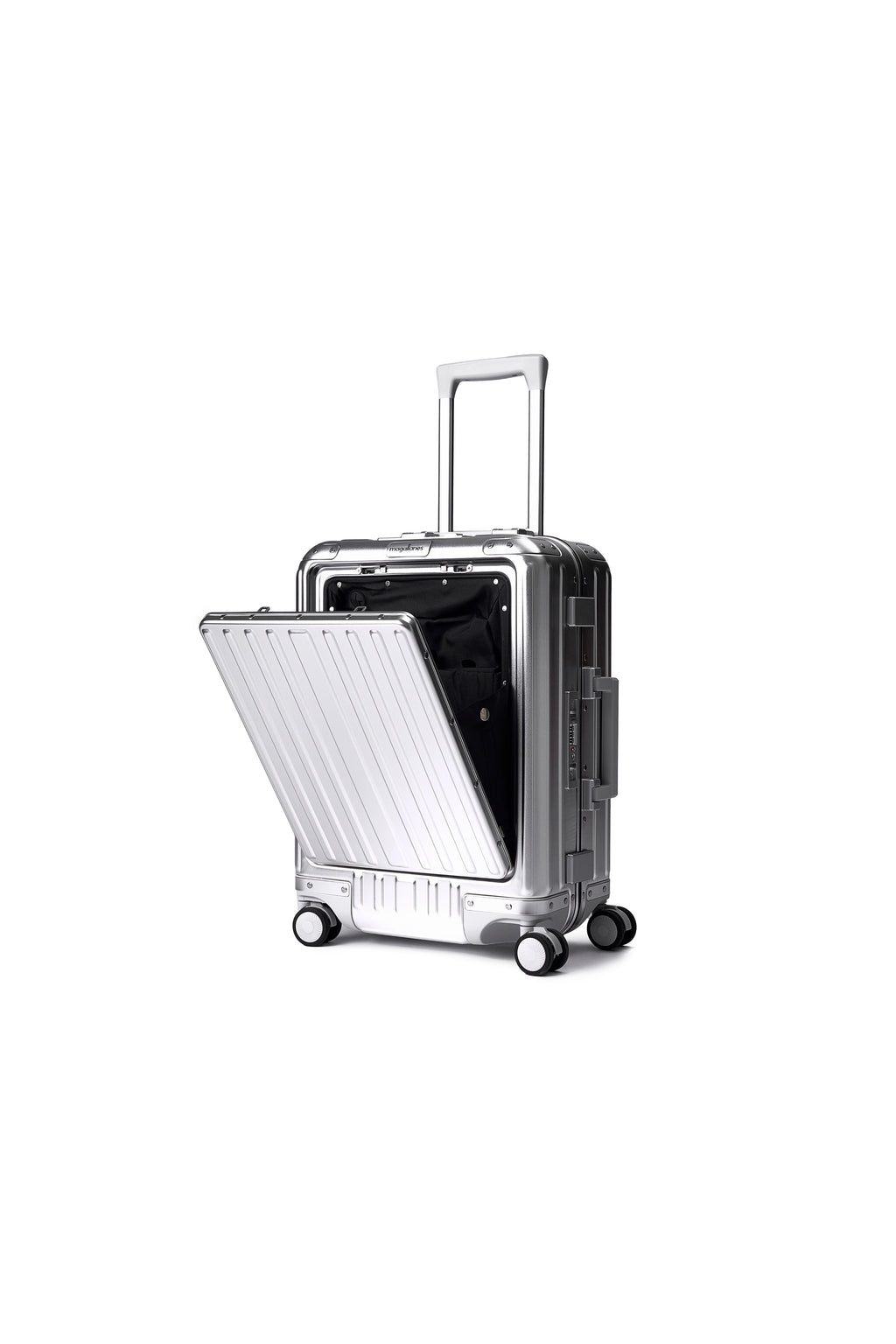 MAGALLANES 20 Inch All Aluminum Carry On Luggage with Front Pocket - Silver