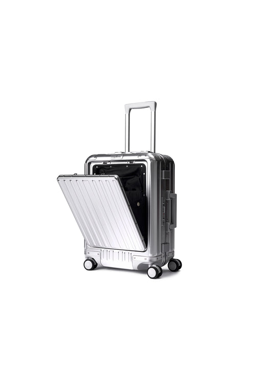 MAGALLANES 20 Inch All Aluminum Carry On Luggage with Front Pocket - Silver
