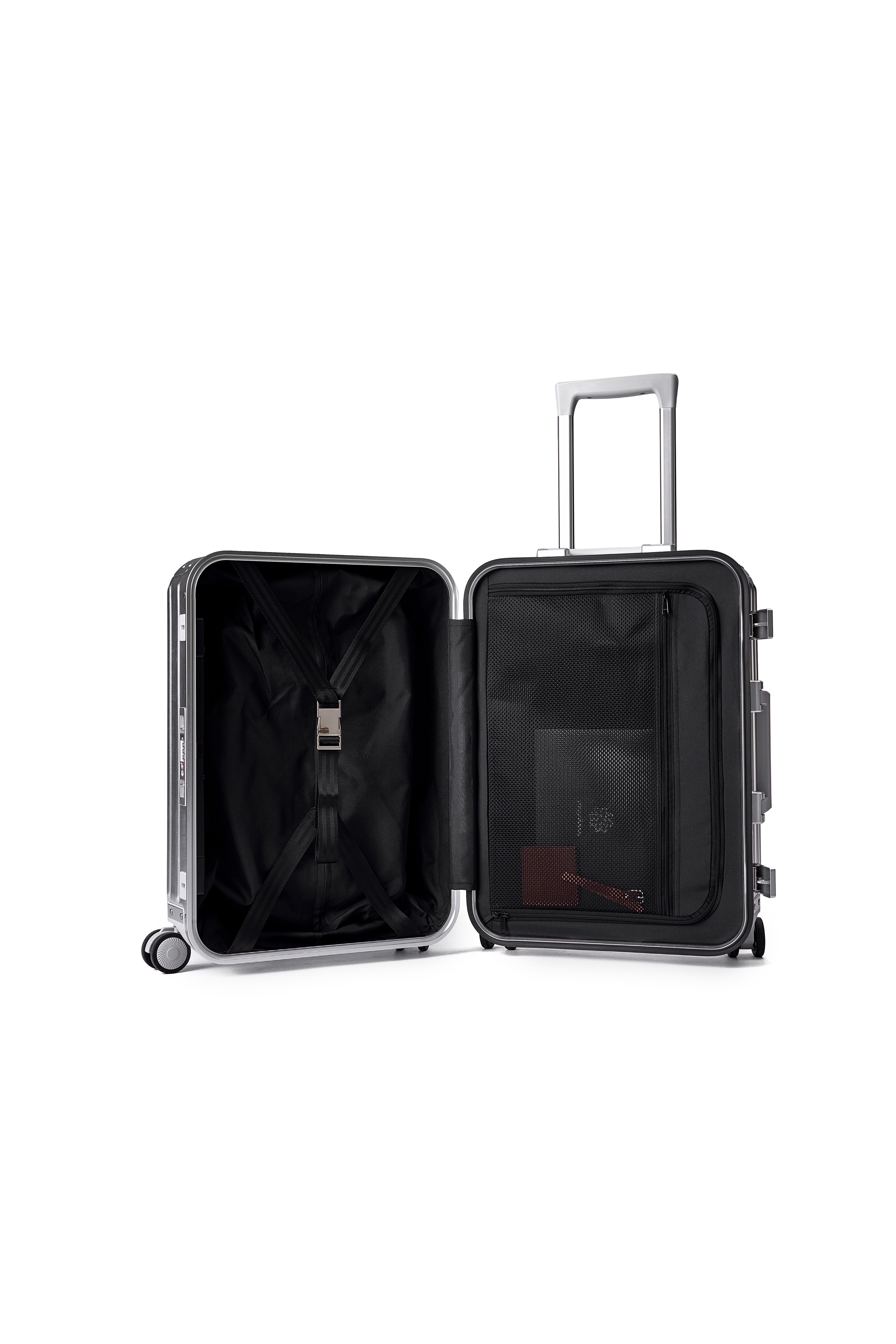MAGALLANES 20 Inch All Aluminum Carry On Luggage with Front Pocket - Silver