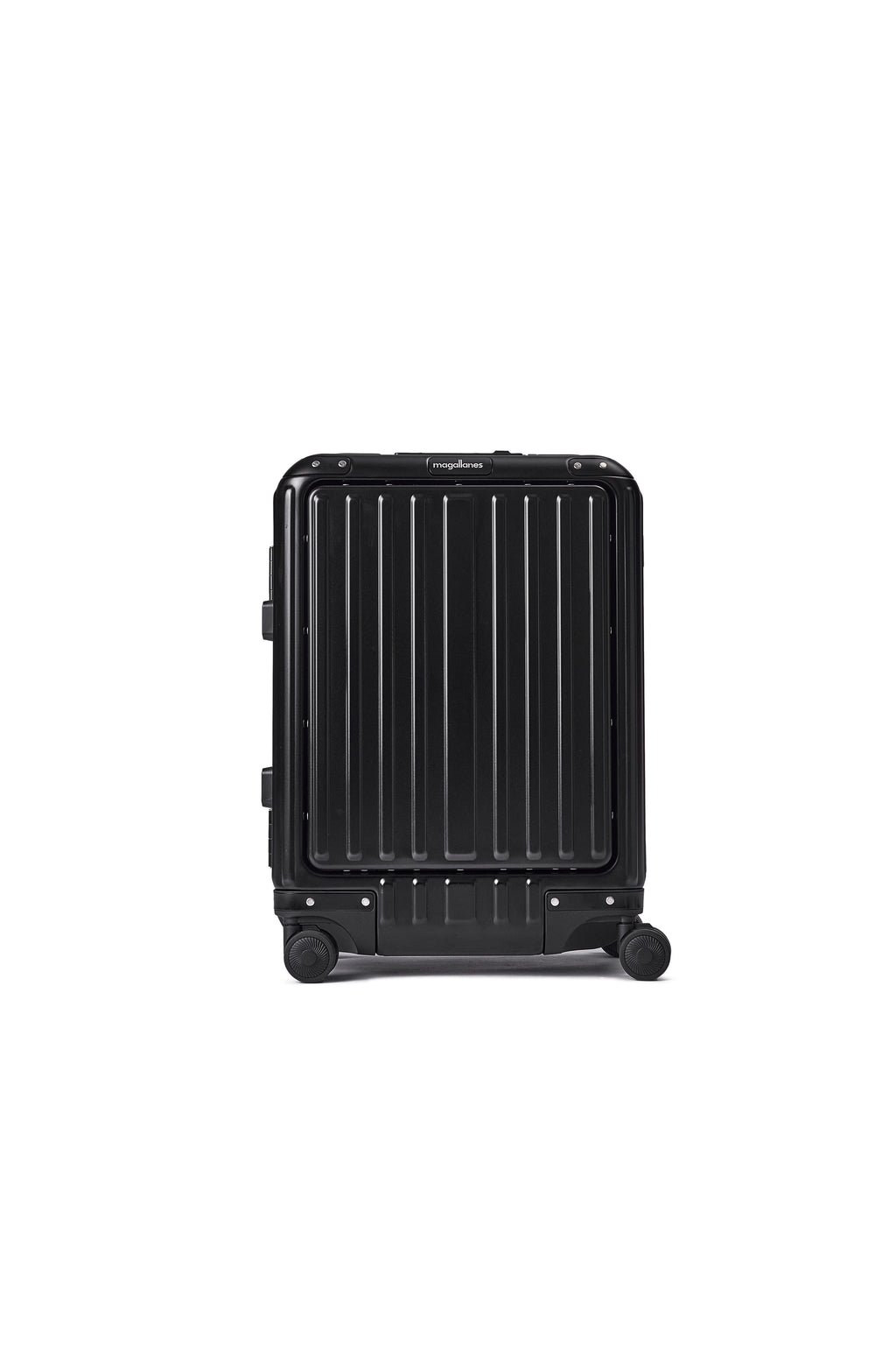 MAGALLANES 20 Inch All Aluminum Carry On Luggage with Front Pocket - Black