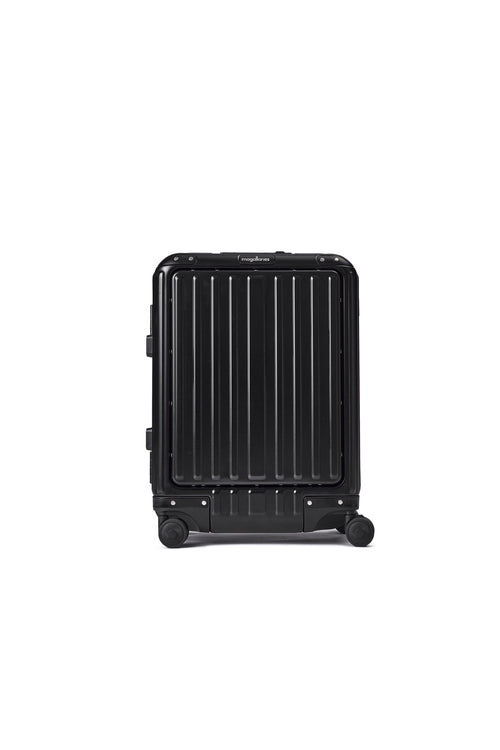 MAGALLANES 20 Inch All Aluminum Carry On Luggage with Front Pocket - Black