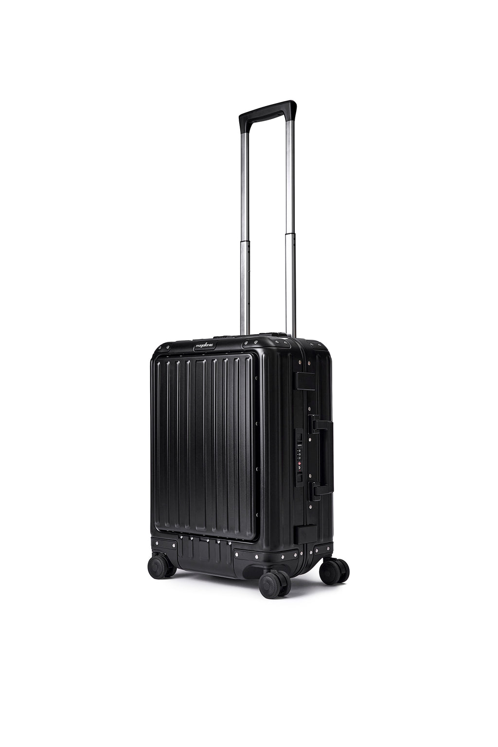 MAGALLANES 20 Inch All Aluminum Carry On Luggage with Front Pocket - Black